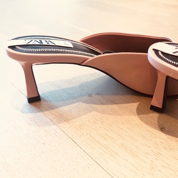 NWT Zara Light Pink Mid-Heel Mules - Picture 8 of 9